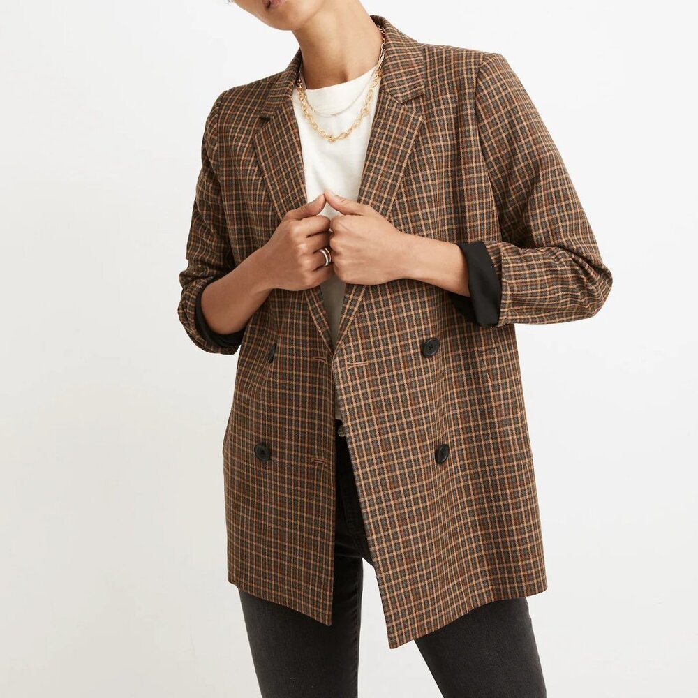 Madewell Caldwell Double-Breasted Blazer in Mandell Plaid Size Small